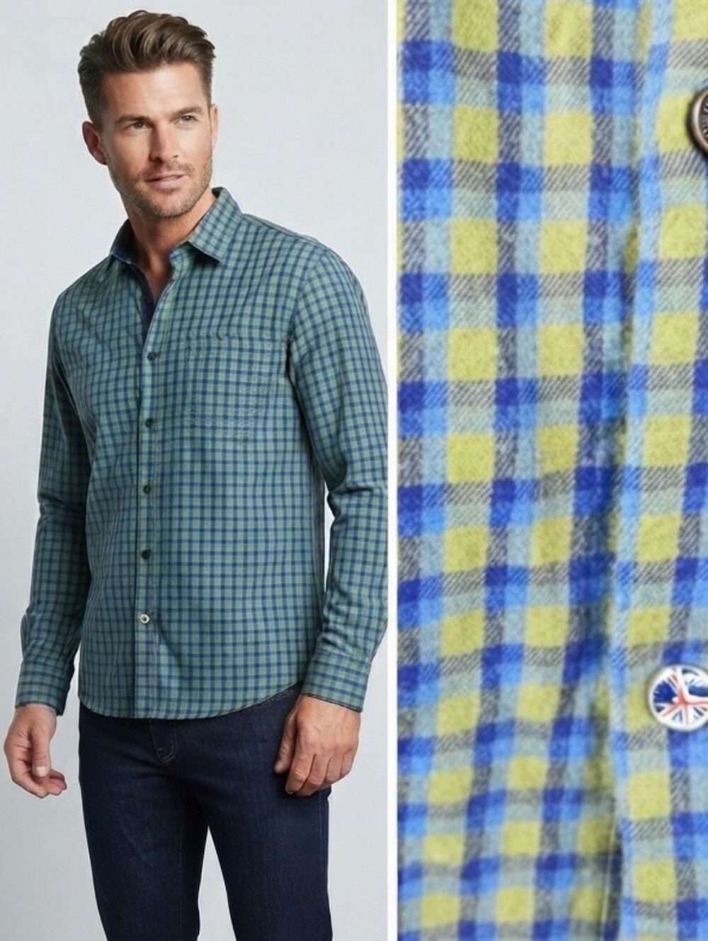 John Lennon Sz XL 17 1/2 Long Sleeve Flannel Button Down Shirt Cotton Plaid